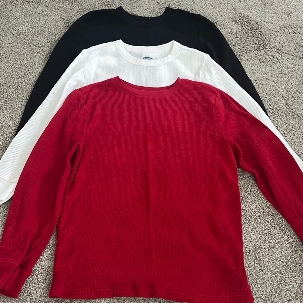 Boys Thermal Shirts; Red & White Sz 6-7 Old Navy, Black Sz 8